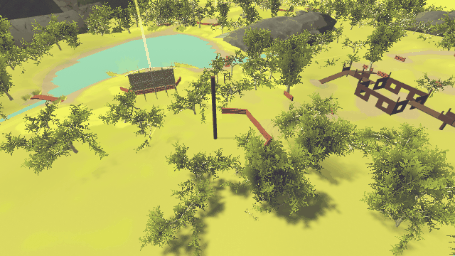 A camera flies over the Paintball setup in Frisbee